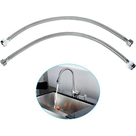 Lot de 2 raccords de tuyau flexible, en acier inoxydable, G1/2" x G1/2", tuyau blindé, tuyau flexible pour douche, mitigeur (50 cm) (1/5)