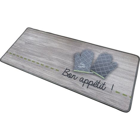 Tapis de cuisine gris 120x50 cm – Motif bon appétit – Matière polyamide – Antidérapant pour sols lisses (1/3)