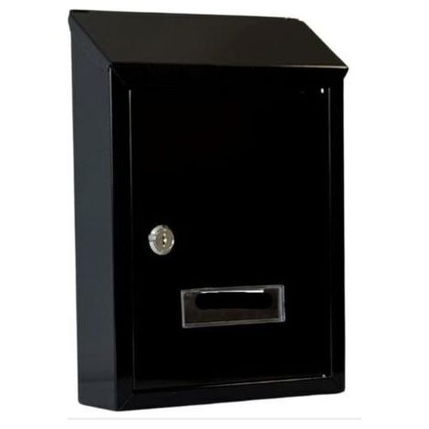 2 clés (Noir) Boîte aux lettres 21 x 6 x 30 h, porte lettres en tôle peinte avec toit, auvent supérieur arrière, boîte aux lettres d'extérieur avec serrure à cylindre