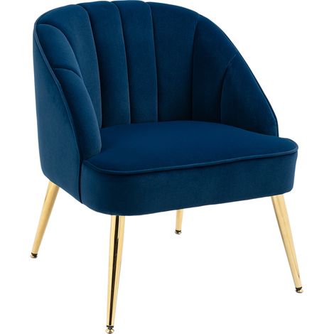 Fauteuil rétro velours bleu et or, fauteuil lecture vintage élégant, chaise salon chambre confortable au style raffiné (1/5)