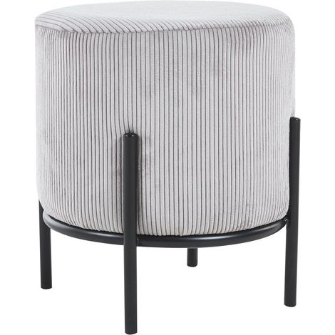 Pouf Repose-Pieds en Velours Côtelé Gris Clair Tabouret Rond Ø 35 cm Pieds Métal Noir - PANGIVO (1/3)