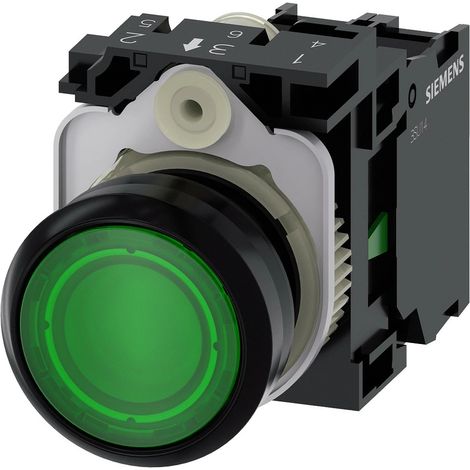 Siemens Pulsador, iluminado, 22mm, redondo, plástico, verde, 1S, AC/DC 24V, 3SU11020AB401BA0