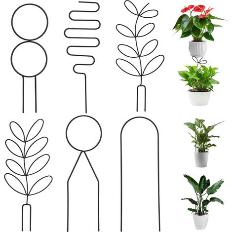 Tuteur pour plantes grimpantes d'intérieur en métal - Kit de 6 treillis décoratifs noir pour support et décoration de pots (1/5)