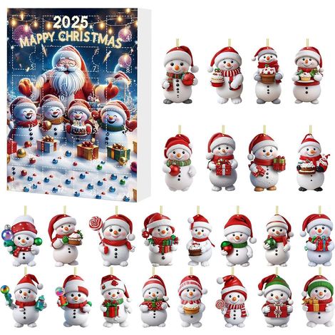 Weihnachtskalender mit Countdown – 2D-Acrylkalender – Baumdekoration mit Schneemannmotiv für Jungen, Kinder, Frauen, Männer, Mädchen, Erwachsene, Schaufenster (1/5)