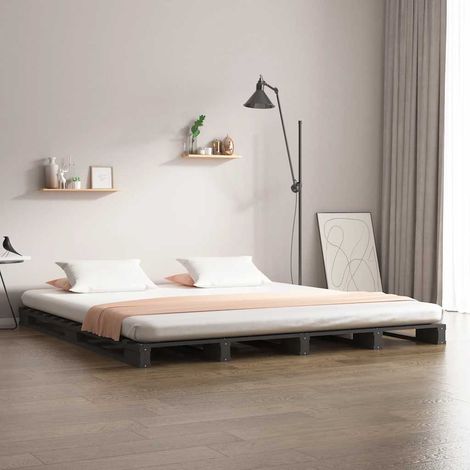 Lit palette 120 x 200 cm gris en pin massif avec sommier à lattes, sans matelas - PANGIVO (1/5)