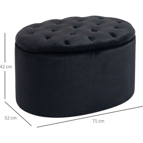 Banc de rangement, banquette capitonnée aspect velours, coffre de rangement ovale, banc coffre pour salon, chambre, entrée, 71 x 52 x 42 cm, noir (1/5)