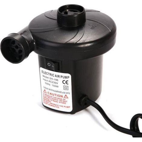Pompe à air électrique 230V pour lit gonflable, matelas, piscine et camping : gonflage et dégonflage, alimentation secteur, nombre de pièces inclus, fixation standard, dimensions adaptées à usage exté (1/4)
