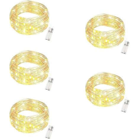 5 Pièces Home Guirlande Lumineuse(Avec minuterie),3 mètres 30 LED Guirlande Lumineuse a Pile, Rideau Blanc chaud Rideau Lumineux pour Interieur Exterieur, Vacances, Mariage, Fête, Noël (1/5)