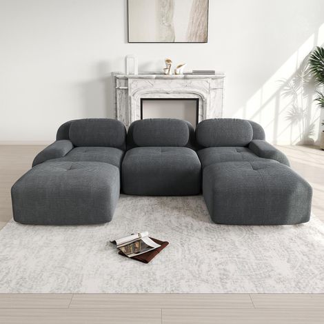 Canapé modulable U en velours côtelé haut de gamme, livré monté. Antidérapant, accoudoirs larges, rembourrage 32D. Adapté aux animaux, gris, pour salon, chambre et bureau. (1/5)