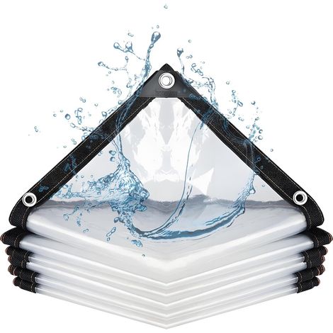 Bâche transparente, résistante et imperméable 2 x 2 m - Bâche en vinyle avec œillets - Toile de protection transparente - Idéale pour terrasse, serre, poulailler, toit de jardin et protection des plan (1/5)