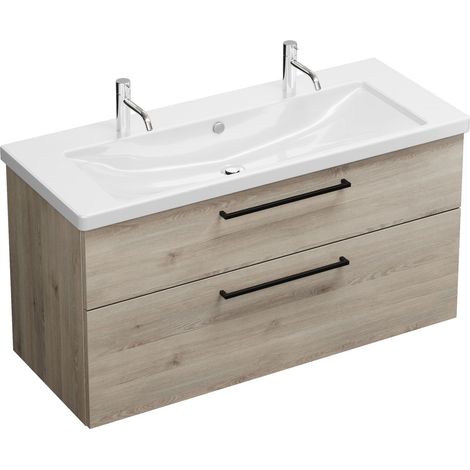 Burg Eqio Keramik-Waschtisch+WTU Melamin 645x1230x490mm aw/Eiche DFlanelle GR0234
