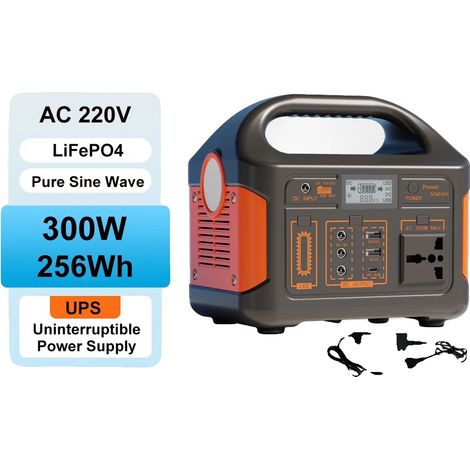 Station de puissance portable, chargement solaire, lumière LED, 300W 256Wh (1/2)