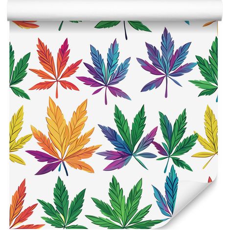 Papier peint à motifs de feuilles de chanvre colorées, blanches et vertes, pour salon et chambre, 50 x 1000 (1/5)