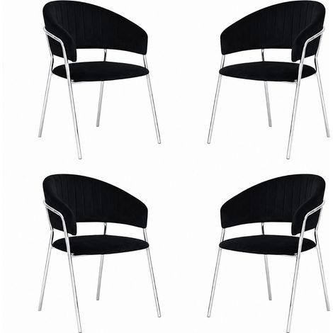 Sillas de comedor Aurelia de terciopelo negro (juego de 4) con patas de hierro cromado (1/5)