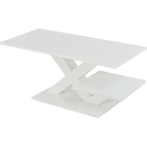 Tavolino da caffè rettangolare bianco lucido 100 x 48 x 45 cm in MDF (1/5)