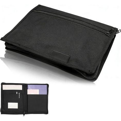 Porte-Documents A5 pour Véhicule, 24 x 17,5 cm Organisateur de Boîte à Gants pour Voiture, Pochette Manuelle Portable avec Plusieurs Compartiments, Pochette pour Accessoires, Chèques, Factures, Noir (1/5)