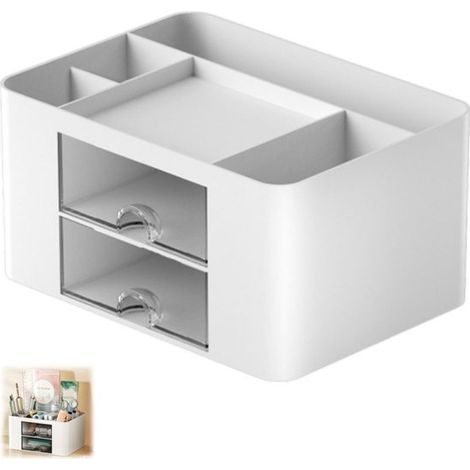 Caja organizadora de escritorio para artículos de papelería y cosméticos, color blanco, 19,5 x 14 x 10 cm. (1/3)