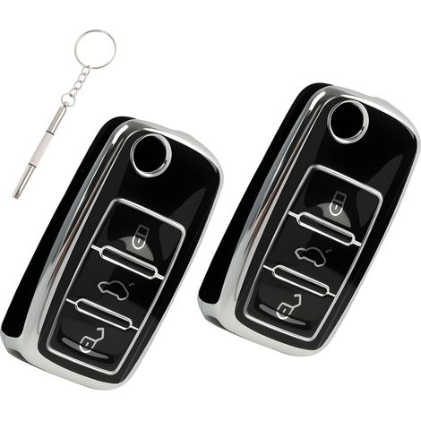 Set of 2 universal replacement car key fobs with 3 buttons - Compatible with Hyundai i20, i30, i35, iX20, iX35, Kia Ceed, Soul, Sportage, Venga - Foldable remote control case (1/5)