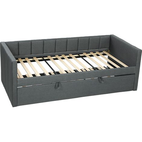 Letto Singolo con Secondo Letto Estraibile 205x181x70 cm Rivestimento in Tessuto e Braccioli Grigio Scuro (1/5)