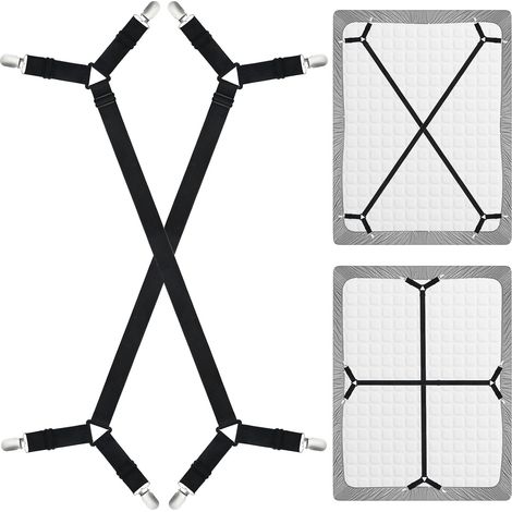 Bettlakenhalter, verstellbare Bettlakenbefestigung, elastische Bänder für Queen-Size-Bett, Doppelbett, Schwarz, 2 Stück (1/5)