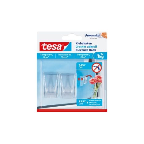 Crochets adhésifs Tesa pour verre et surface transparente - Lot de 2 (1/10)
