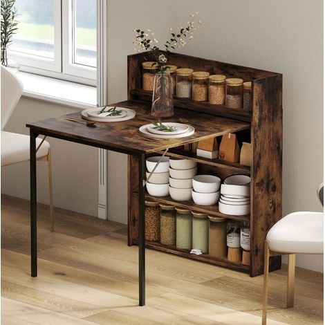 Tavolo da pranzo pieghevole 90x80x93 cm in legno marrone con ripiani – MEUBLIV (1/5)
