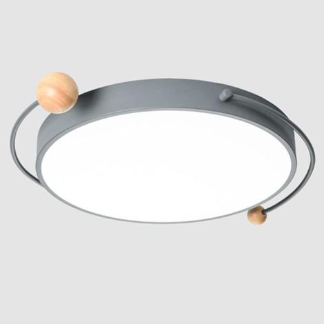 Round, ultra-bright LED ceiling light for children, wood design, macaron shape, dimmable, recessed installation, for office, entryway, bedroom, grey (1/4)
