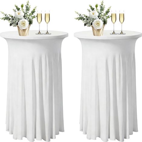 Lot De 2 Nappe Mange Debout 60 X 110 Cm, Blanche Housse pour Table Haute, Housse pour Table Haute Ronde, Extensibles en Spandex Nappe pour Cocktail pour Banquet Mariage Anniversaire Bar (1/5)