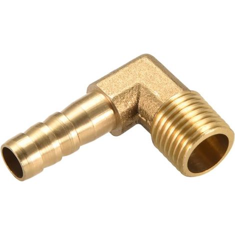 Laiton Tuyau Barbillon Raccords - 90 Degré Coude Laiton 8mm Barbelé Réducteur Appliquer à Eau Carburant (1/4 PT Mâle Tuyau) (1/5)