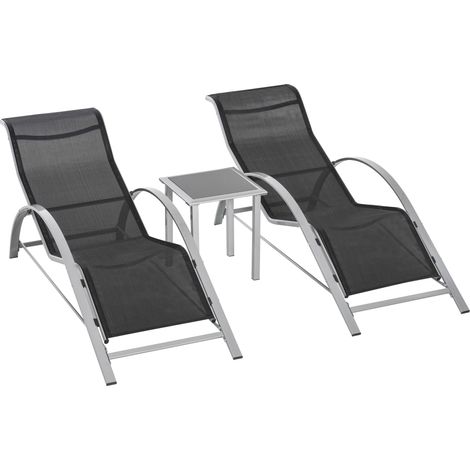 Ensemble de mobilier de jardin 3 pièces avec 2 fauteuils en métal noir et table en verre trempé pour terrasse et balcon (1/5)