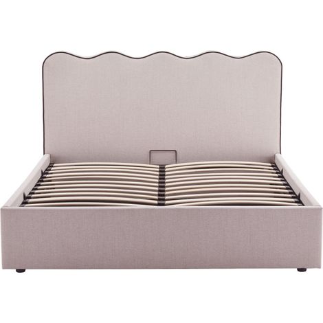 Lit coffre en tissu avec tête de lit ondulée 160x200cm - Beige - Nagoya