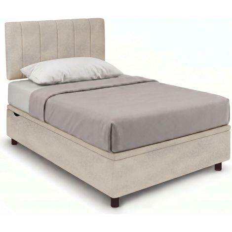 Letto 1 Piazza e Mezza Contenitore Imbottito 120x190 cm Microfibra Sabbia Boxmax Testata Vertical (1/5)