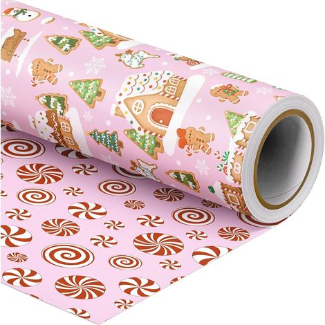 Rouleau Papier Cadeau Noël Bonhomme et Maison Rose-43 cm × 10 m (1/5)