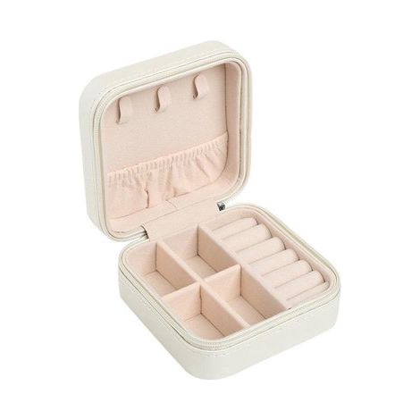 Mini boîte à bijoux de voyage compacte, idéale pour bijoux, accessoires et fournitures, blanche (1/2)