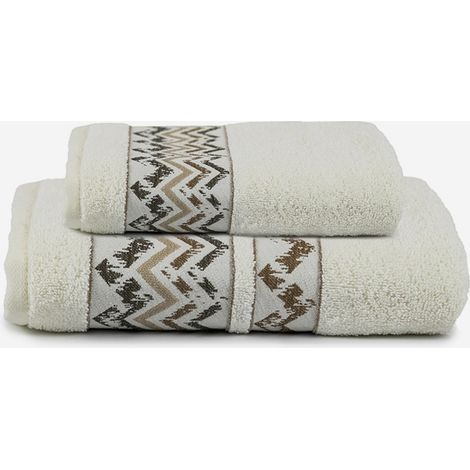 Set asciugamani cotone 1+1 per viso e ospiti Acqualis - Crema (1/3)