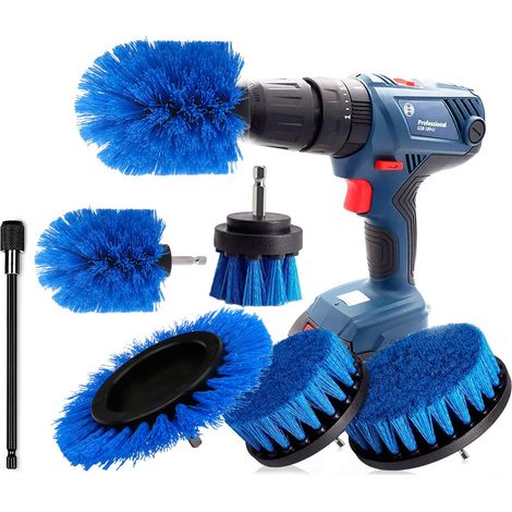 Brosse Nettoyage Perceuse 6 PCS,Brosse Nettoyage Perceuse Électrique Nettoyage de Roue pour Jantes, Tapis,Carrelage, Baignoire, Briques, Sol(Blu) (1/5)