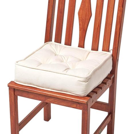 HOMESCAPES Cream Cotton Dining Chair Booster Cushion