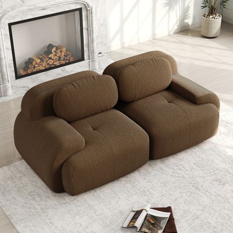 Modulares Ecksofa braun aus Cordstoff rahmenlos mit geschwungenen Armlehnen (1/5)