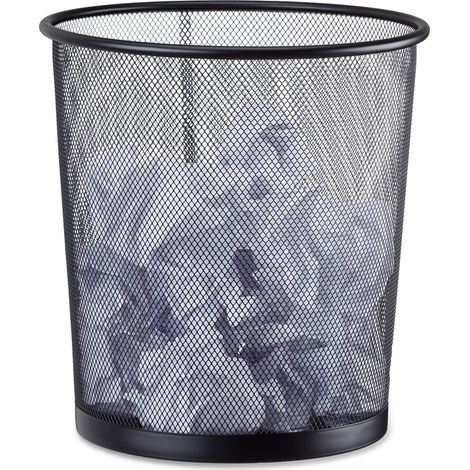 Poubelle métal maille Corbeille à papier bureau chambre treillis métallique 26 cm Ø, hauteur 27,5 cm, noir (1/4)
