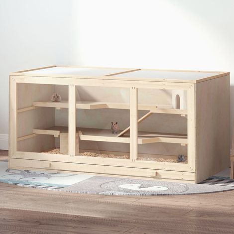 Cage à hamster cage gerbilles 2 niveaux toit ouvrable fenêtres cabane 2 échelle, effet bois naturel, 115 x 57 x 55 cm (1/4)