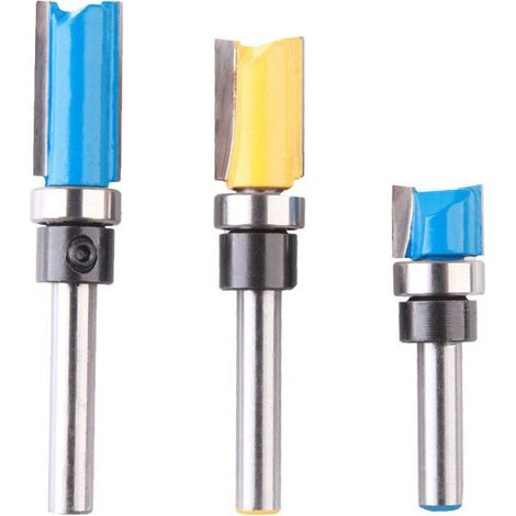 Fraise Defonceuse Droite, 3PCS 1/4" Mèches de Routeur en Bois de Carbure, D\'embouts Toupie à Finition Affleurante à Motif, Outil de Fraise avec Roulement Supérieur Pour Menuisier Bricolage (1/5)