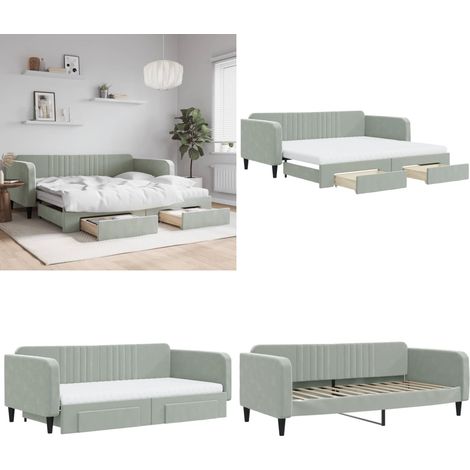 Tagesbett Ausziehbar mit Schubladen Hellgrau 100x200 cm Samt - Schlafsofa - Sofa-Bett (1/5)