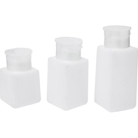 Lot de 3 flacons distributeurs à pression pour la maison et les voyages, en plastique blanc résistant empêchant la volatilisation. (1/5)