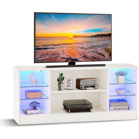 CLIPOP Meuble TV moderne avec éclairage LED RVB, avec 8 étagères de rangement pour salon chambre à coucher (1/5)