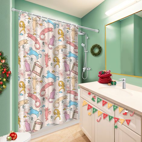 Ensemble rideau de douche polyester avec anneaux 180x180 poids aux ourlets protection douche pour une ambiance tropicale et dépaysante (1/5)