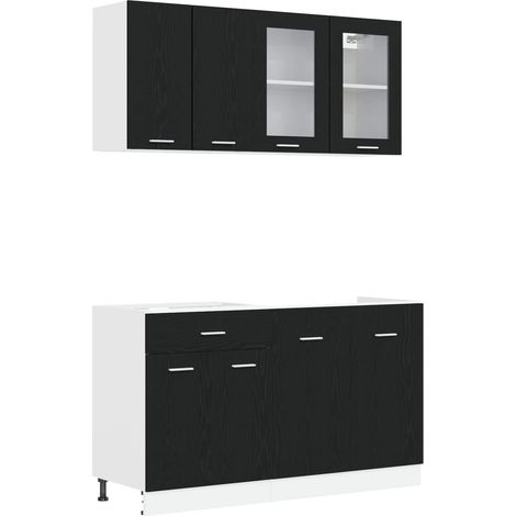 Kitchen Unit LYON 4 pcs Black Oak Engineered Wood vidaXL
