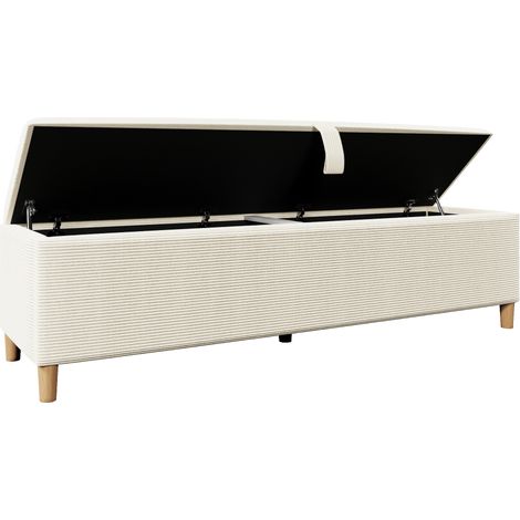 Bettbank mit Stauraum 165 x 38 cm aus beige geripptem Samt mit Gaslift MODENUIT (1/5)