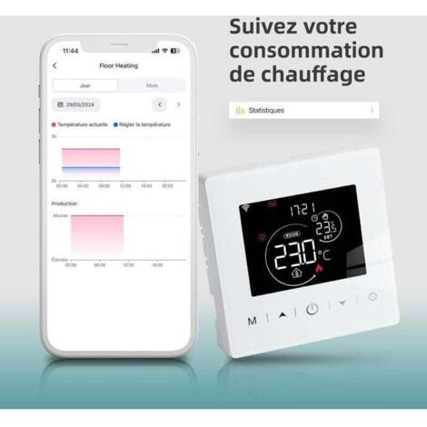 NALOOKAMIC Thermostat Connecté WiFi,Thermostat Chaudiere Gaz a Pile,Thermostats 2 Fils,Thermostats d'ambiance programmable hebdomadaire,Compatible avec Alexa et Google Home, Voix et Télécommande,3A,Mu