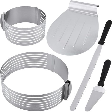 Stainless Steel Adjustable Pie Rings Set of 5 2 Sizes with Pie Grater, Spatula and Pie Cutter, Cake Baking Accessories, 23-30cm/15-20cm (1/5)