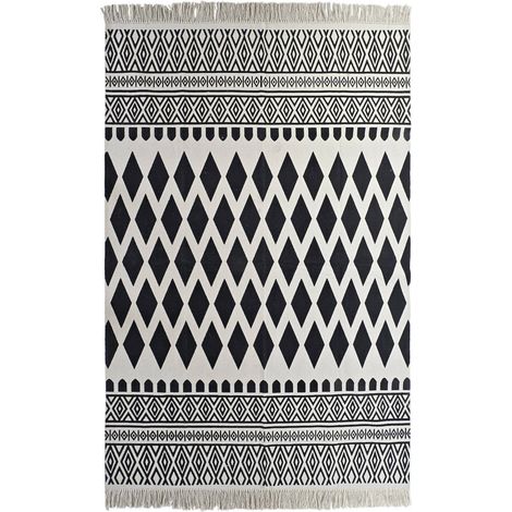 Tapis moderne coton Romos imprimé élégant - Noir et blanc imprimé Romos (1/4)